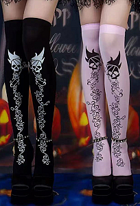 Halloween Gothic Rock Skull Vine Print Over-the-Knee Socks Dark Y2K Style Thigh-high Stockings